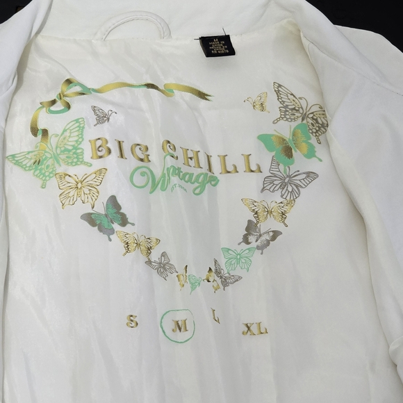 Big Chill Vintage Ivory Off White Zip Up Faux Leather Moto Jacket Size Medium - Picture 6 of 9